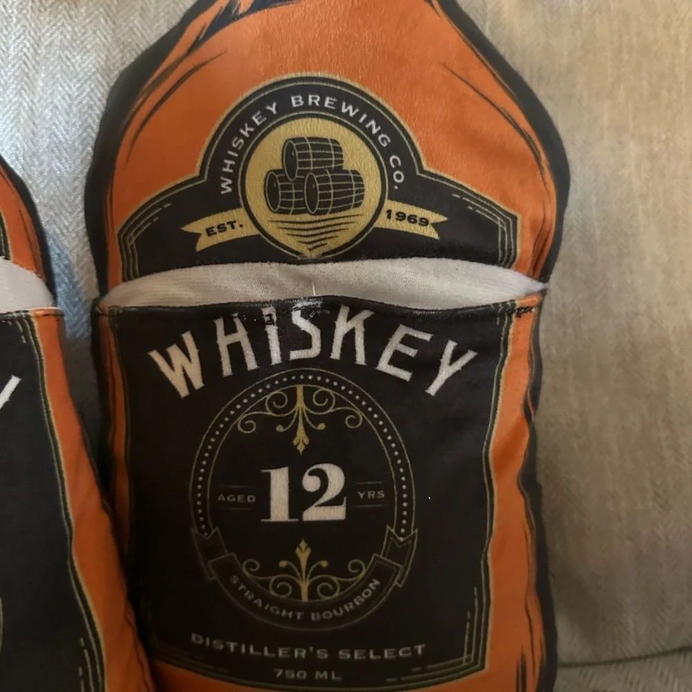 🆕2 Whiskey Shaped Throw Pillows